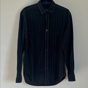 Blue Pronto Uomo Western Shirt Black w Blue Stripes Cotton Buttoned Top Sz M